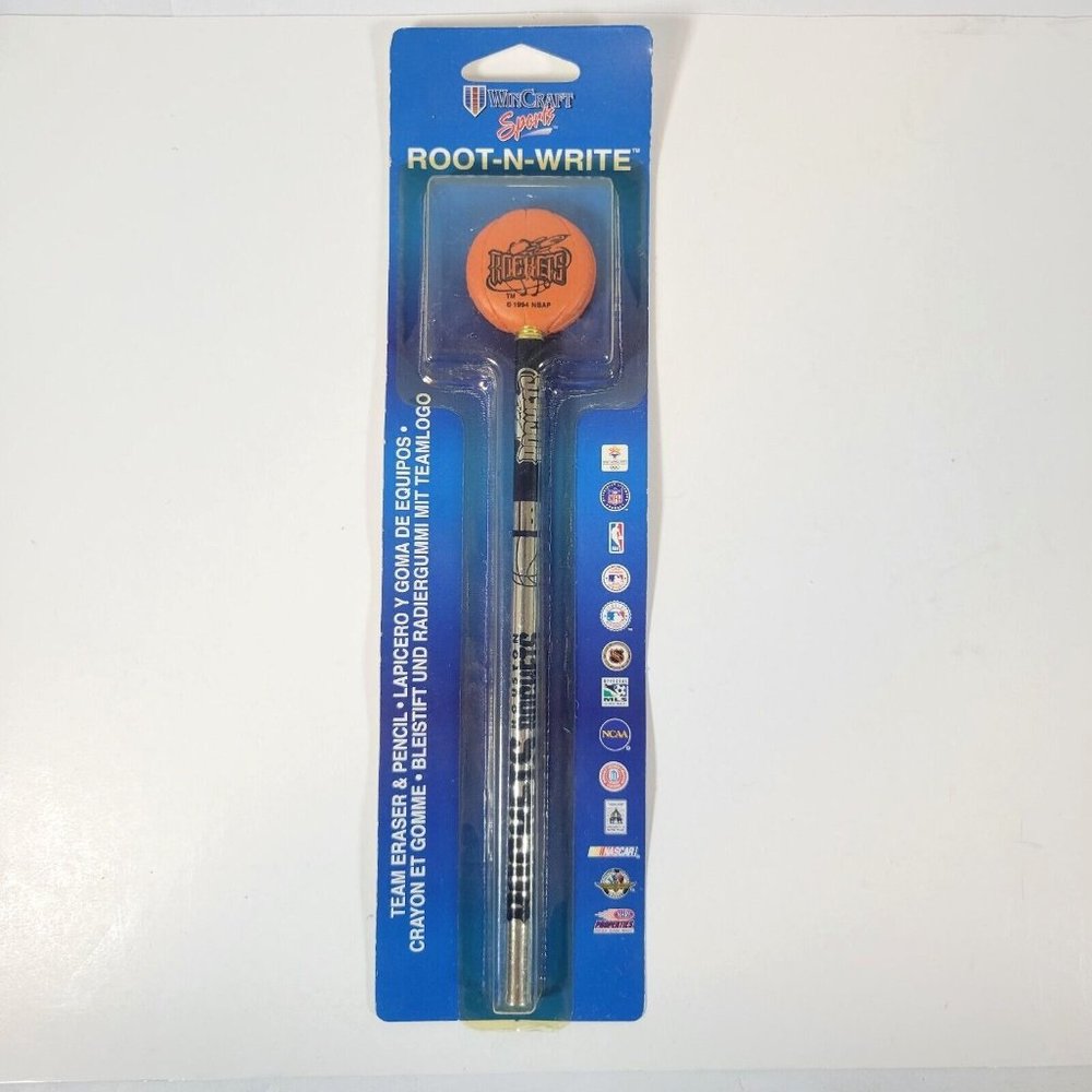 90's Houston Rockets Pencil with Basketball Eraser ~New in Package~WinCraft 1998